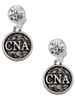 Silver Plated Nurse Caduceus Seal - CNA - Crystal Clip on Earrings: Color Choice - Red, Green, Blue, Purple, Pink, Clear, Black