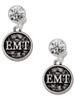 Silver Plated Medical Caduceus Seal - EMT - Crystal Clip on Earrings