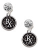 Silver Plated Medical Pharmacist Caduceus Seal - Rx - Crystal Clip on Earrings