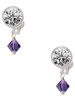 Purple Velvet Crystal Bicone - Crystal Clip on Earrings: Color Choice - Red, Green, Blue, Purple, Pink, Clear, Black