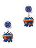 Resin Blue Alien with Orange Dots - Crystal Clip on Earrings