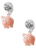 Resin Pink Pig - Crystal Clip on Earrings: Color Choice - Red, Green, Blue, Purple, Pink, Clear, Black