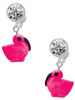 Resin Hot Pink Flamingo - Crystal Clip on Earrings: Color Choice - Red, Green, Blue, Purple, Pink, Clear, Black
