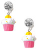 Resin Pink Cupcake with White Frosting - Crystal Clip on Earrings: Color Choice - Red, Green, Blue, Purple, Pink, Clear, Black