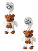 Resin Angel Bear - Crystal Clip on Earrings: Color Choice - Red, Green, Blue, Purple, Pink, Clear, Black