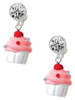 Resin White Cupcake with Pink Frosting - Crystal Clip on Earrings: Color Choice - Red, Green, Blue, Purple, Pink, Clear, Black