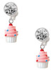 Resin Mini White Cupcake with Pink Frosting - Crystal Clip on Earrings: Color Choice - Red, Green, Blue, Purple, Pink, Clear, Black