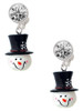 Resin Snowman Head with Top Hat - Crystal Clip on Earrings: Color Choice - Red, Green, Blue, Purple, Pink, Clear, Black