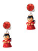 Resin Red Angel Holding Star - Crystal Clip on Earrings