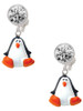 Resin Penguin - Crystal Clip on Earrings: Color Choice - Red, Green, Blue, Purple, Pink, Clear, Black