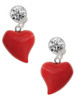 Resin Red Puffy Heart - Crystal Clip on Earrings: Color Choice - Red, Green, Blue, Purple, Pink, Clear, Black