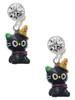 Resin Black Kitty Cat with Witch Hat - Crystal Clip on Earrings: Color Choice - Red, Green, Blue, Purple, Pink, Clear, Black