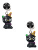 Resin Black Kitty Cat with Witch Hat - Crystal Clip on Earrings