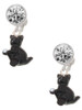 Resin Black Playing Cat - Crystal Clip on Earrings: Color Choice - Red, Green, Blue, Purple, Pink, Clear, Black