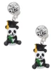Resin Panda Bear Graduate - Crystal Clip on Earrings: Color Choice - Red, Green, Blue, Purple, Pink, Clear, Black
