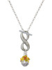 Silver Plated Hot Yellow & Orange Plumeria Flowers Spinner - Custom Engraved Infinity Toggle Necklace: Personalized Jewelry Gift - Names, Initials, Dates, Bible Verses