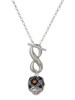 Silver Plated Diagonal Banded Barrel with Yellow Crystals Spinner - Custom Engraved Infinity Toggle Necklace: Personalized Jewelry Gift - Names, Initials, Dates, Bible Verses