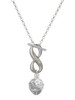 Silver Plated Raised Flowers with Clear Crystals on Barrel Spinner - Custom Engraved Infinity Toggle Necklace: Personalized Jewelry Gift - Names, Initials, Dates, Bible Verses