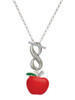 Silver Plated Large Red Apple - Custom Engraved Infinity Toggle Necklace: Personalized Jewelry Gift - Names, Initials, Dates, Bible Verses