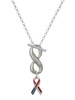 Silver Plated Patriotic Ribbon - Custom Engraved Infinity Toggle Necklace: Personalized Jewelry Gift - Names, Initials, Dates, Bible Verses