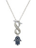 Silver Plated Blue Hamsa Hand with Star of David - Custom Engraved Infinity Toggle Necklace: Personalized Jewelry Gift - Names, Initials, Dates, Bible Verses