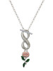 Silver Plated Pink Rose Flower - Custom Engraved Infinity Toggle Necklace: Personalized Jewelry Gift - Names, Initials, Dates, Bible Verses