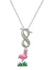 Silver Plated Hot Pink Enamel Flamingo with Grass - Custom Engraved Infinity Toggle Necklace: Personalized Jewelry Gift - Names, Initials, Dates, Bible Verses