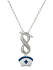 Silver Plated Nurse Hat with Blue Cross - Custom Engraved Infinity Toggle Necklace: Personalized Jewelry Gift - Names, Initials, Dates, Bible Verses