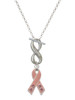 Silver Plated Large Pink Ribbon with Crystals - Custom Engraved Infinity Toggle Necklace: Personalized Jewelry Gift - Names, Initials, Dates, Bible Verses