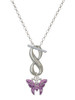 Silver Plated Hot Purple Butterfly with 2 Crystals - Custom Engraved Infinity Toggle Necklace: Personalized Jewelry Gift - Names, Initials, Dates, Bible Verses