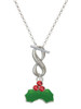 Silver Plated Christmas Holly & Red Crystal Berries - Custom Engraved Infinity Toggle Necklace: Personalized Jewelry Gift - Names, Initials, Dates, Bible Verses