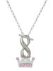 Silver Plated Crown with Light Pink Crystals - Custom Engraved Infinity Toggle Necklace: Personalized Jewelry Gift - Names, Initials, Dates, Bible Verses