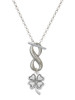 Silver Plated Antiqued Four Leaf Clover - Custom Engraved Infinity Toggle Necklace: Personalized Jewelry Gift - Names, Initials, Dates, Bible Verses