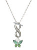 Silver Plated Butterfly with Green Wings - Custom Engraved Infinity Toggle Necklace: Personalized Jewelry Gift - Names, Initials, Dates, Bible Verses