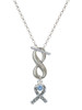 Silver Plated Scroll Ribbon with Light Blue Crystal - Custom Engraved Infinity Toggle Necklace: Personalized Jewelry Gift - Names, Initials, Dates, Bible Verses
