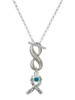 Silver Plated Scroll Ribbon with Teal Crystal - Custom Engraved Infinity Toggle Necklace: Personalized Jewelry Gift - Names, Initials, Dates, Bible Verses