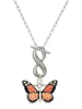 Silver Plated Large Monarch Butterfly with 6 AB Crystals - Custom Engraved Infinity Toggle Necklace: Personalized Jewelry Gift - Names, Initials, Dates, Bible Verses