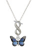 Silver Plated Large Blue Butterfly with 6 AB Crystals - Custom Engraved Infinity Toggle Necklace: Personalized Jewelry Gift - Names, Initials, Dates, Bible Verses