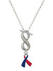 Silver Plated Red & Blue Awareness Ribbon - Custom Engraved Infinity Toggle Necklace: Personalized Jewelry Gift - Names, Initials, Dates, Bible Verses
