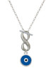 Silver Plated Blue Evil Eye Good Luck - Custom Engraved Infinity Toggle Necklace: Personalized Jewelry Gift - Names, Initials, Dates, Bible Verses