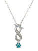 Silver Plated Mini Translucent Teal Paw - Custom Engraved Infinity Toggle Necklace: Personalized Jewelry Gift - Names, Initials, Dates, Bible Verses