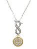 Gold-tone Disc with Crystal Peace Sign - Custom Engraved Infinity Toggle Necklace: Personalized Jewelry Gift - Names, Initials, Dates, Bible Verses