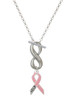 Pink Ribbon ''Help'' - Custom Engraved Infinity Toggle Necklace: Personalized Jewelry Gift - Names, Initials, Dates, Bible Verses