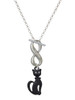 Tall Sitting Matte Black Cat - Custom Engraved Infinity Toggle Necklace: Personalized Jewelry Gift - Names, Initials, Dates, Bible Verses