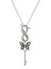 Silver Plated Antiqued Butterfly Key with AB Crystals - Custom Engraved Infinity Toggle Necklace: Personalized Jewelry Gift - Names, Initials, Dates, Bible Verses