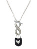 Silver Plated Black Enamel Lock with Clear Crystals - Custom Engraved Infinity Toggle Necklace: Personalized Jewelry Gift - Names, Initials, Dates, Bible Verses