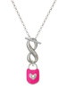 Hot Pink Enamel Lock with Clear Crystals - Custom Engraved Infinity Toggle Necklace: Personalized Jewelry Gift - Names, Initials, Dates, Bible Verses