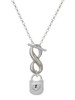 Silver Plated Hammered Lock with Heart and Clear Crystals - Custom Engraved Infinity Toggle Necklace: Personalized Jewelry Gift - Names, Initials, Dates, Bible Verses