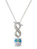 Silver Plated Owl with Hot Blue & Lime Green Crystal Eyes - Custom Engraved Infinity Toggle Necklace: Personalized Jewelry Gift - Names, Initials, Dates, Bible Verses