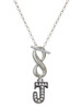 Black Nickeltone Crystal Initial - J - Beaded Border - Custom Engraved Infinity Toggle Necklace: Personalized Jewelry Gift - Names, Initials, Dates, Bible Verses